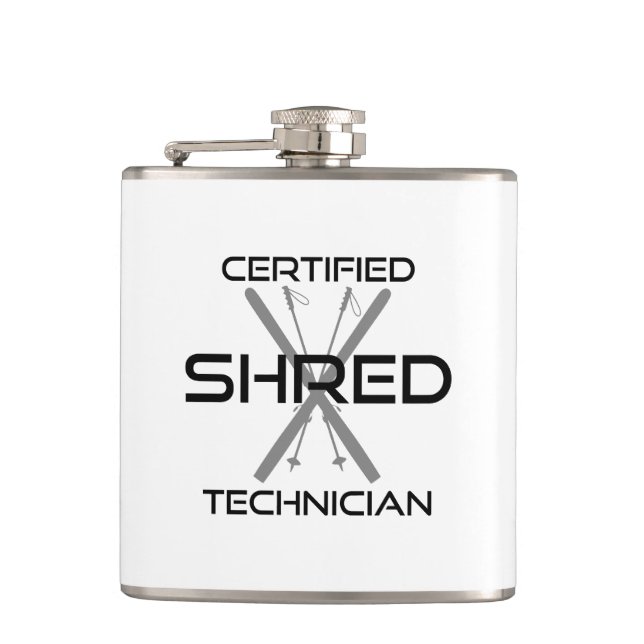 Certified Shred Technician Skiing Flask (Front)