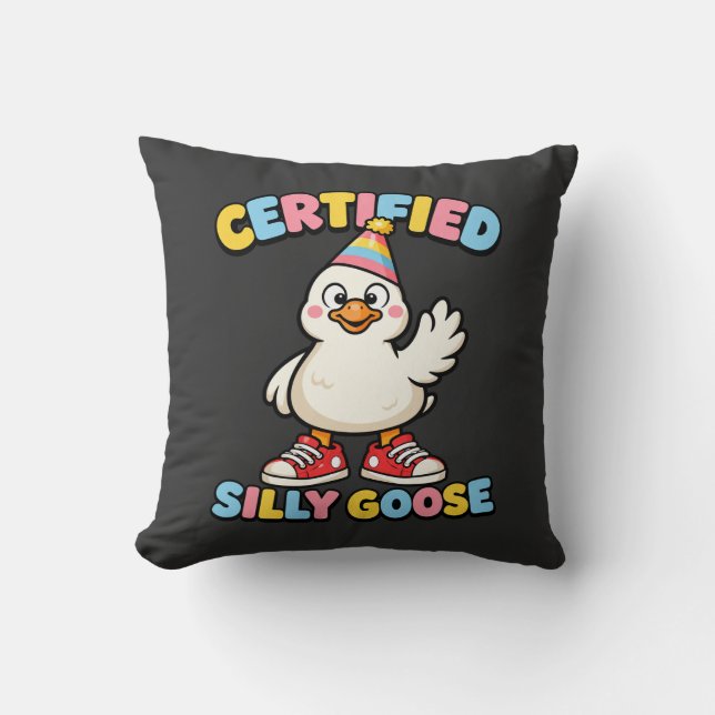 Certified Silly Goose Cute Cartoon Goose Funny Throw Pillow (Front)