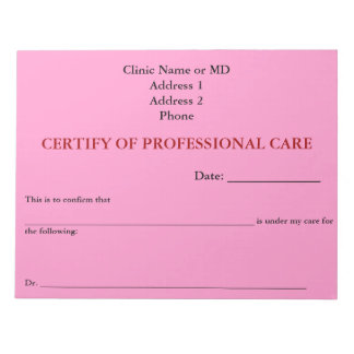 Certify of Professional Care Notepad (Pink)