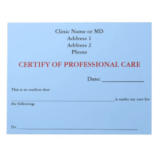 Certify of Professional Care Notepad (Sky Blue)