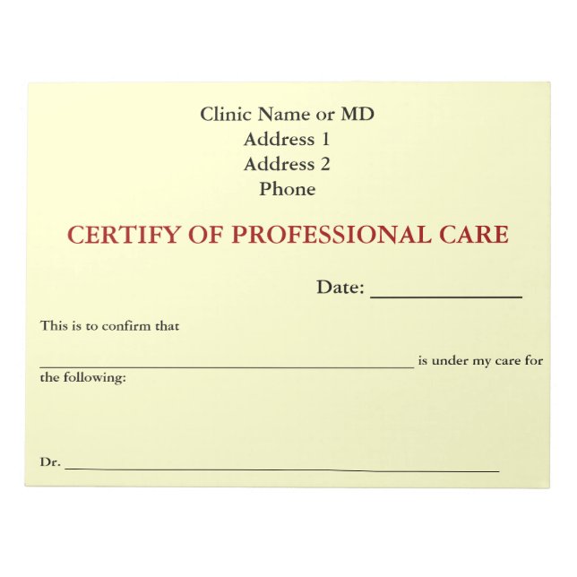 Certify of Professional Care Notepad (White) (Front)