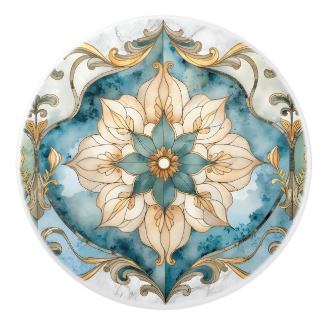 Cerulean Bloom Tapestry Ceramic Knob (Front)