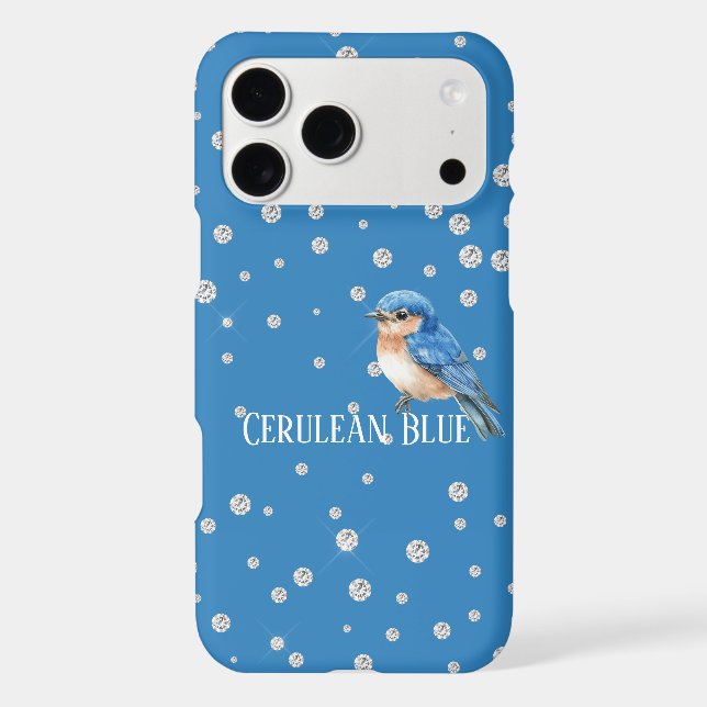 Cerulean Blue Bird Faux Diamonds Case-Mate iPhone Case (Back)
