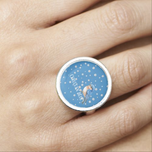 Cerulean Blue Bird Faux Diamonds Ring
