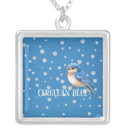 Cerulean Blue Bird Faux Diamonds Silver Plated Necklace