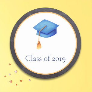 Cerulean Blue Graduation Hat Class of Classic Round Sticker