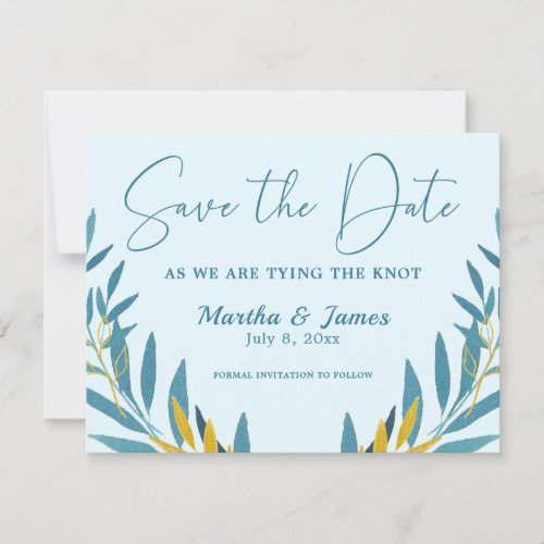 Cerulean Blue Leaves Wedding Save The Date Card