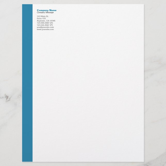 Cerulean Blue Left Sidebar Letterhead (Front)