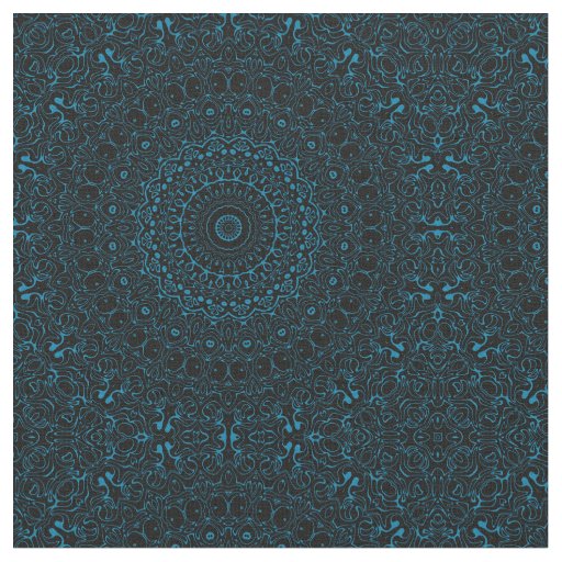 Cerulean Blue Mandala with Ornamental Symmetry Fabric