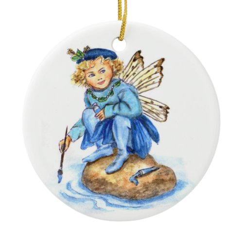Cerulean Blue Paint Pixie JL Biel Ceramic Ornament