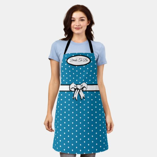 Cerulean Blue Polka Dot White Bow Personalized Apron