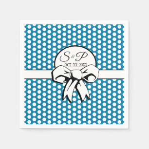Cerulean Blue Polka Dot White Bow Personalized Napkins