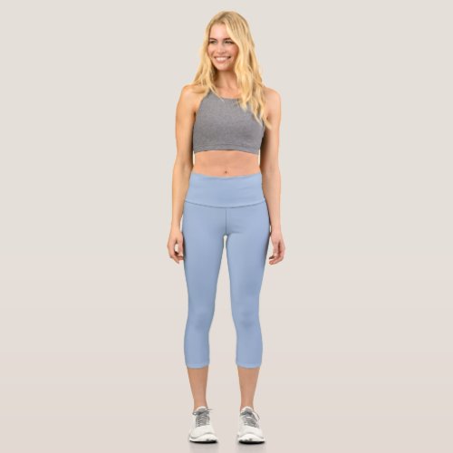 Cerulean blue Solid Color Capri Leggings