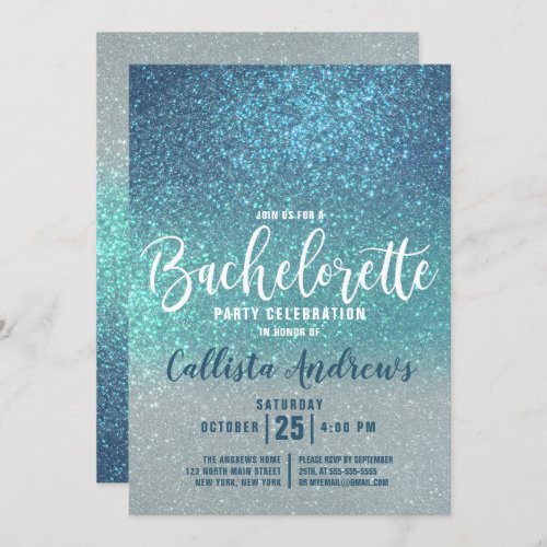 Cerulean Blue Teal Triple Glitter Bachelorette Invitation