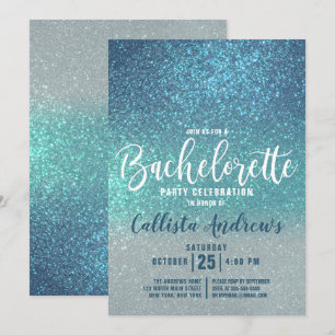 Cerulean Blue Teal Triple Glitter Bachelorette Invitation