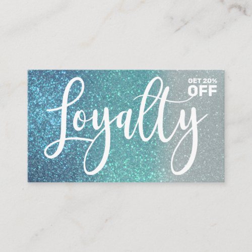 Cerulean Blue Teal Triple Glitter Ombre Typography Loyalty Card