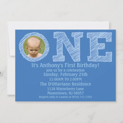 Cerulean Blue The Big One Photo First Birthday Announcement