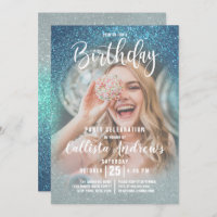 Cerulean Blue Triple Glitter Ombre Photo Birthday