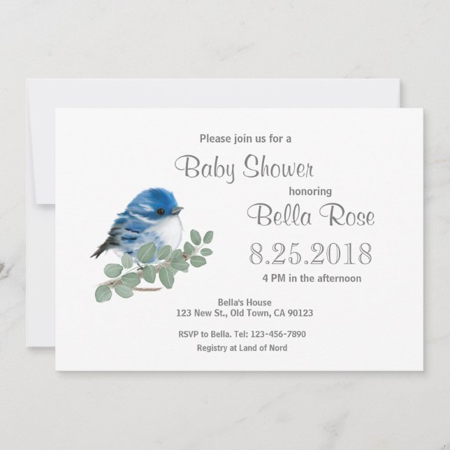 Cerulean Blue Warbler Bird Baby Shower Cards (Front)