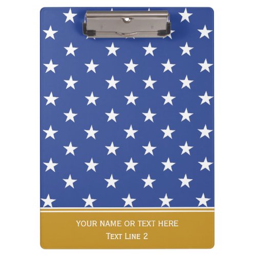 Cerulean Blue  White Stars Yellow Trendy Pattern Clipboard