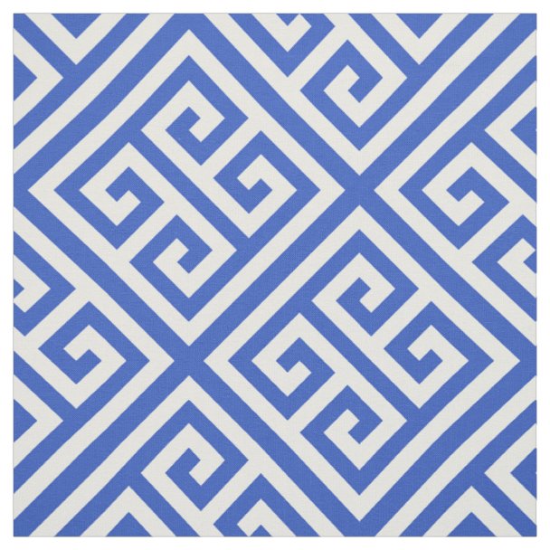 Greek Key, cerulean blue and white Fabric | Zazzle