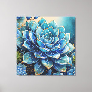 Cerulean Charm: Contemporary Succulent Canvas Print