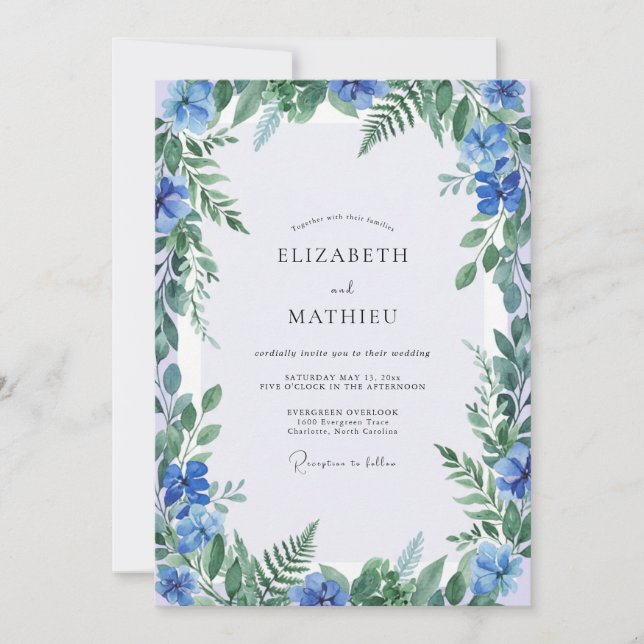 Cerulean Fern Wedding Invitation (Front)