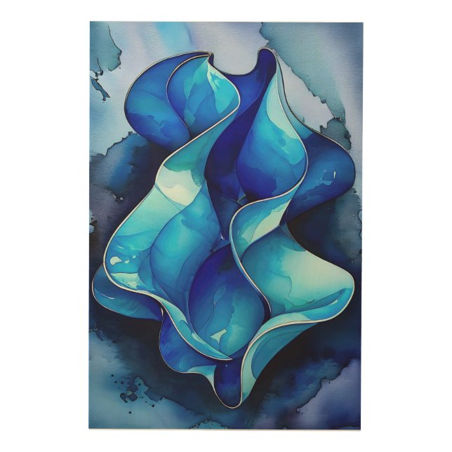 Cerulean Flow Abstract  Wood Wall Art (Front)
