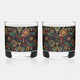 Cerulean "Heritage-Inspired Patterns" Rocks Glasse Whiskey Glass