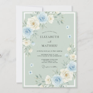 Cerulean Mint Blossom Wedding Invitation