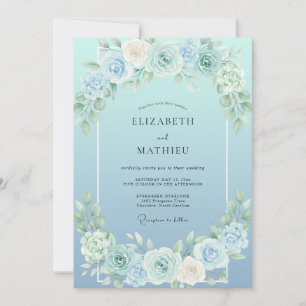 Cerulean Painted Rose Wedding Invitation