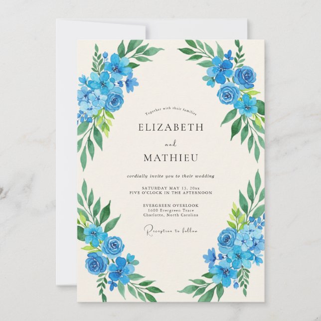 Cerulean Peony Wedding Invitation (Front)