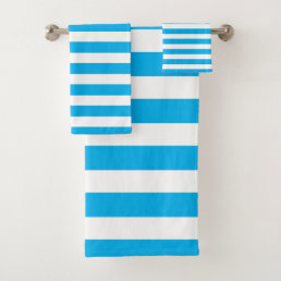 Cerulean Sky Blue &amp; White Striped Bath Towel Set