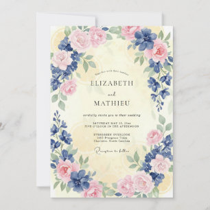 Cerulean Soft Pink Petal Wedding Invitation