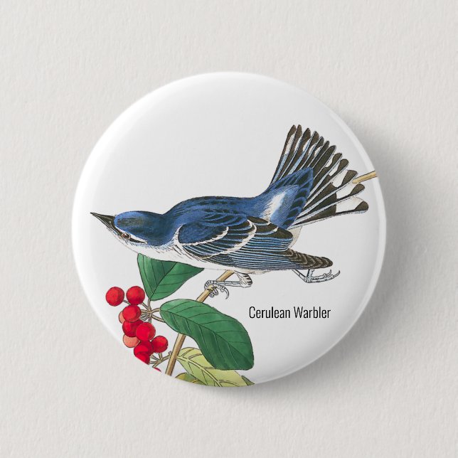 Cerulean Warbler by Audubon, Birder Fashion Wear,, Button (Front)