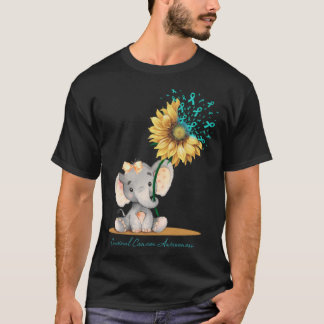 CERVICAL CANCER AWARENESS Cute Elephant Sunflower T-Shirt