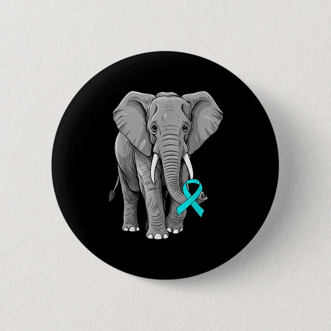 Cervical Cancer Awareness Elephant Ribbon Teal Men Button (Front)