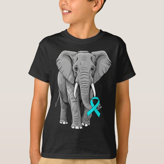 Cervical Cancer Awareness Elephant Ribbon Teal Men T-Shirt (Front)