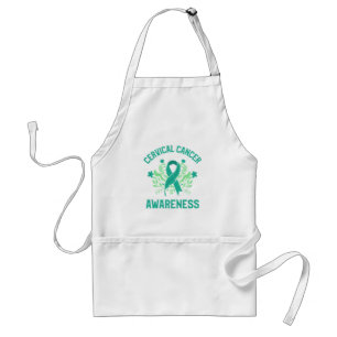 Cervical Cancer Awareness Floral Teal Ribbon Adult Apron