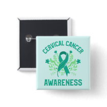 Cervical Cancer Awareness Floral Teal Ribbon Button