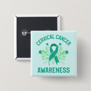 Cervical Cancer Awareness Floral Teal Ribbon Button
