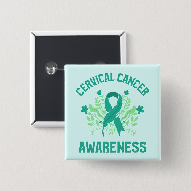 Cervical Cancer Awareness Floral Teal Ribbon Button (Front & Back)