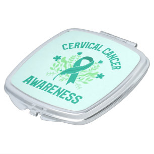 Cervical Cancer Awareness Floral Teal Ribbon Compact Mirror