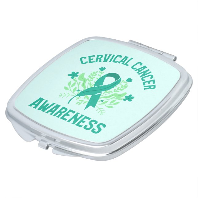 Cervical Cancer Awareness Floral Teal Ribbon Compact Mirror (Turned)