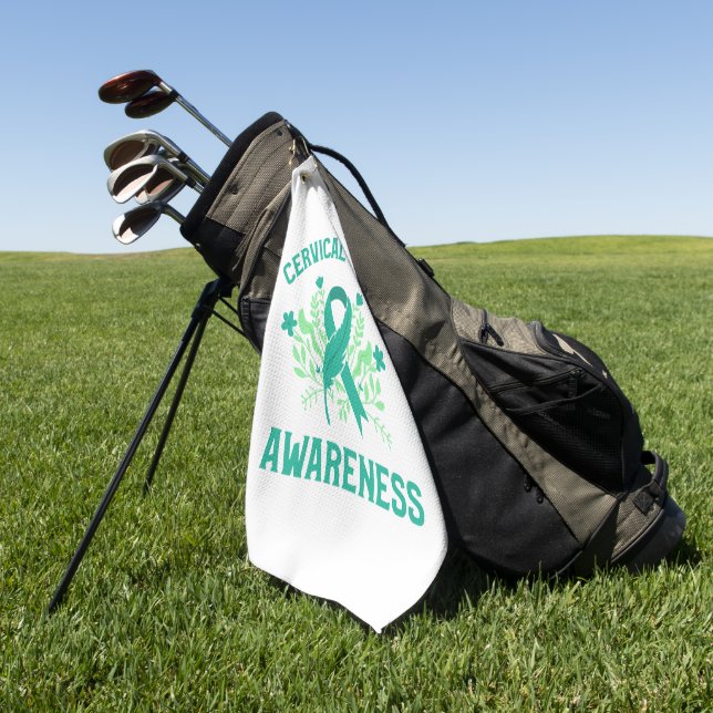 Cervical Cancer Awareness Floral Teal Ribbon Golf Towel (Green)