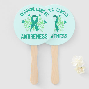 Cervical Cancer Awareness Floral Teal Ribbon Hand Fan