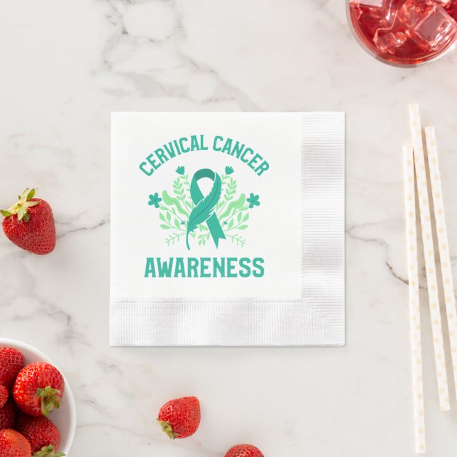 Cervical Cancer Awareness Floral Teal Ribbon Napkins (Insitu)