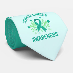 Cervical Cancer Awareness Floral Teal Ribbon Neck Tie