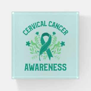 Cervical Cancer Awareness Floral Teal Ribbon Paperweight