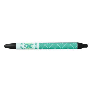 Cervical Cancer Awareness Floral Teal Ribbon Pen